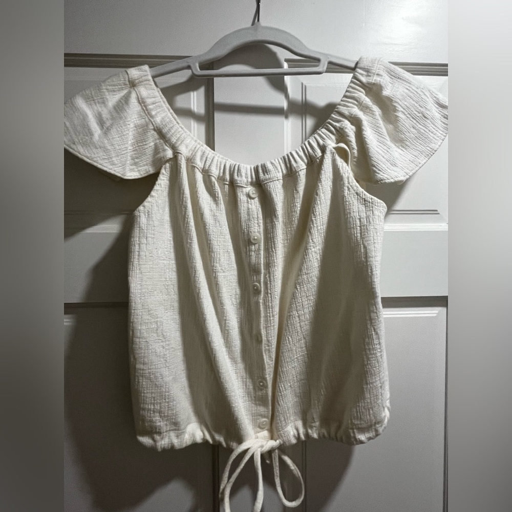 Madewell button detail tie ruffle sleeves in ivory - size medium